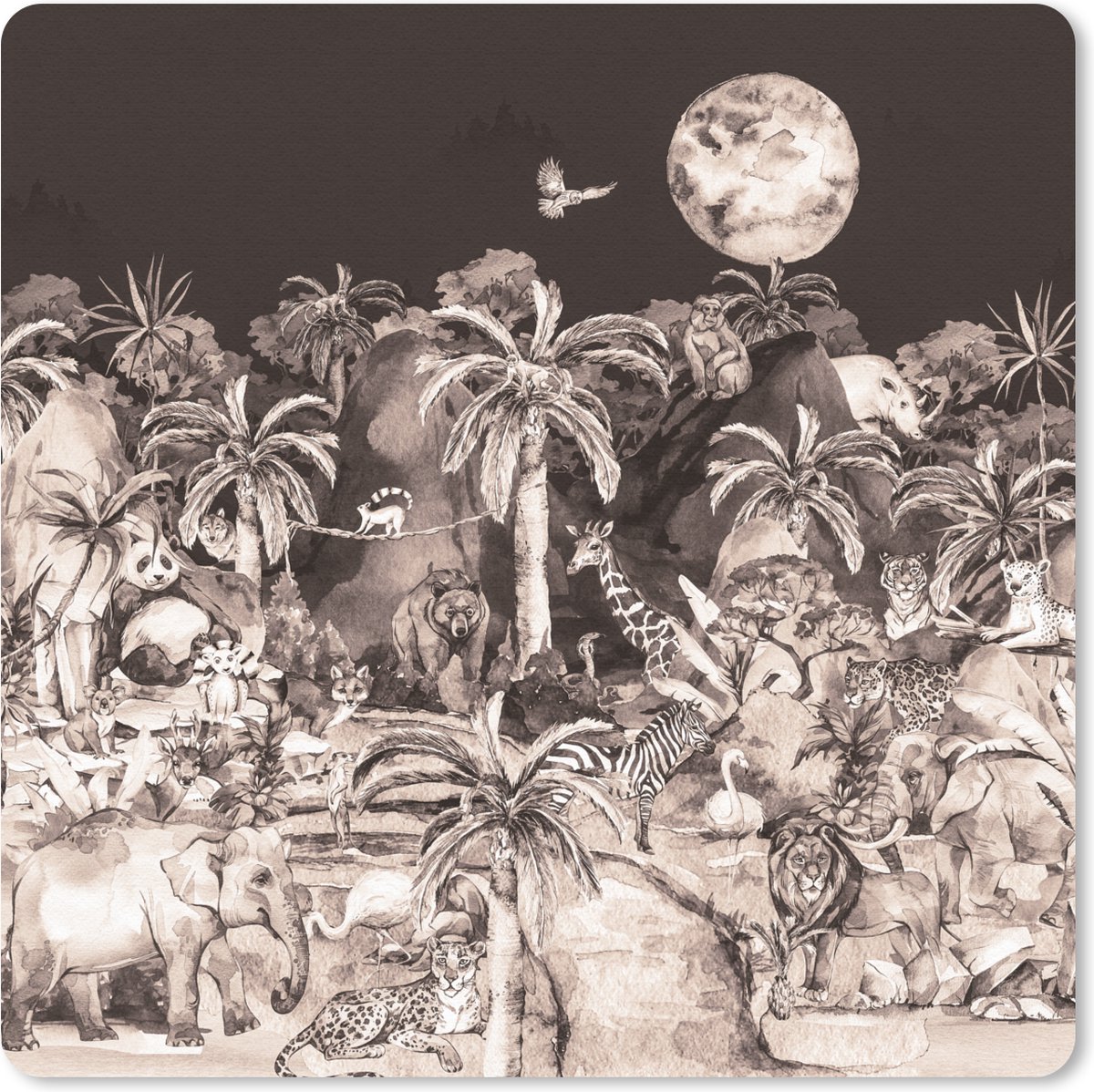 Muismat 20x20 cm - Mousepad Jungle - Dieren - Kinderen - Bomen - Planten - Muismatten