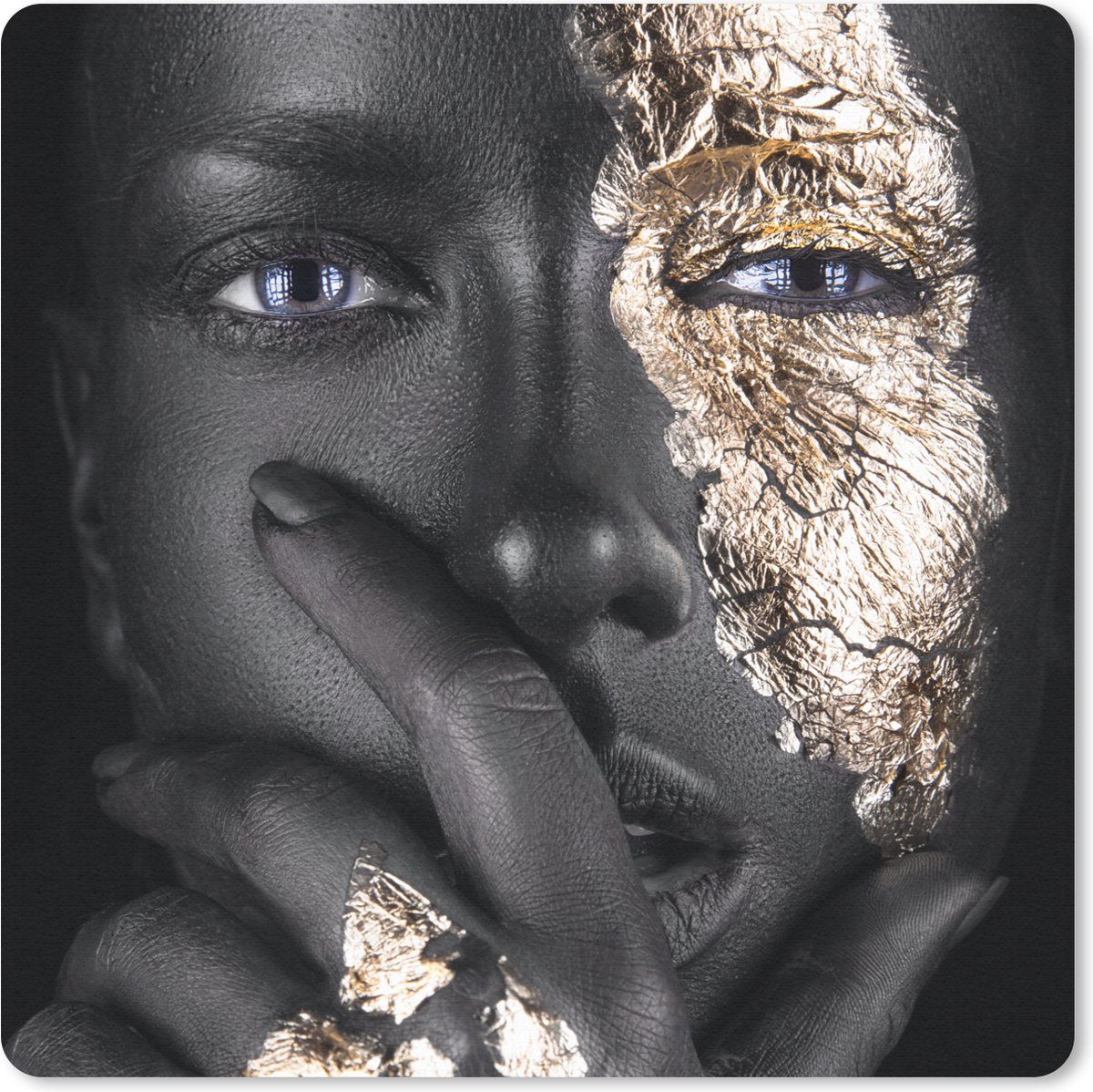 Muismat 30x30 cm - Mousepad Vrouw - Goud - Zwart - Schmink - Luxe - Muismatten