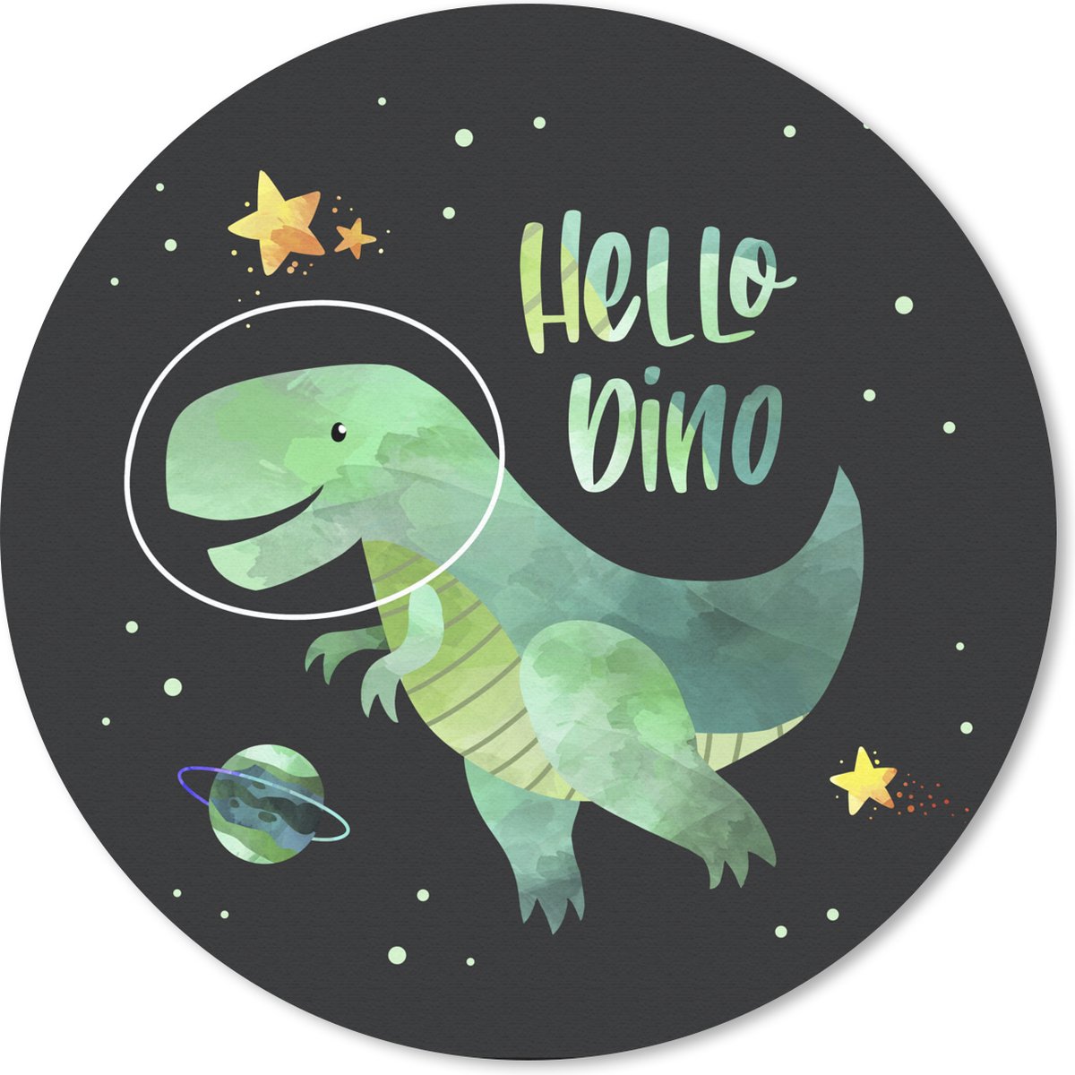 Muismat rond 30x30 cm - Mousepad Quotes - Sterren - 'Hello dino' - Spreuken - Meiden - Jongen - Kinderen - Kindje - Ronde muismatten