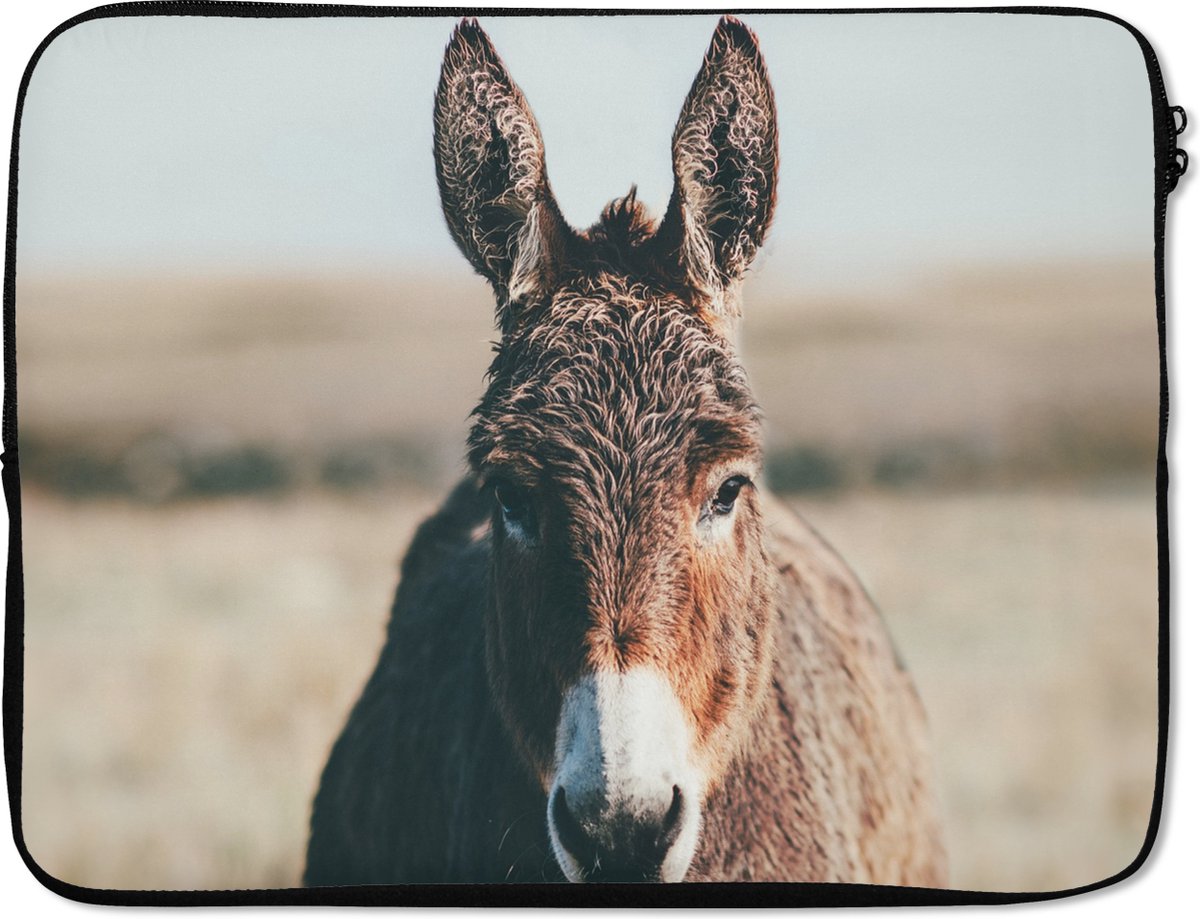 Laptophoes - Laptop - Dieren - Ezel - Gras - Portret - Laptop sleeve - 15 6 Inch