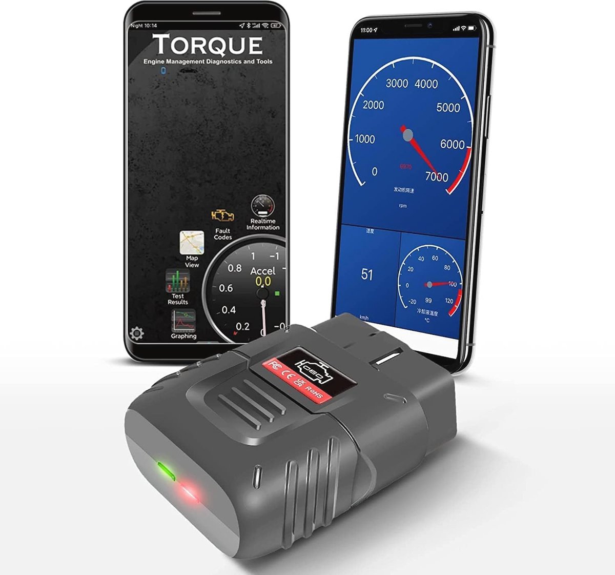 Draadloze OBD2 Diagnoseapparaat met Bluetooth voor Auto - Foutcodelezer en Diagnose Tool voor iOS, Android en Windows