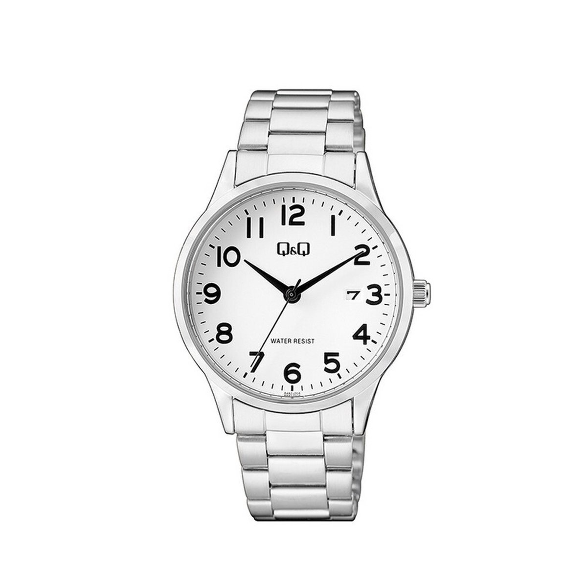 QQ A482J204Y - Horloge - Analoog - Mannen - Heren - stalen band - Rond - Staal - Cijfers - Datumaanduiding - Zilverkleurig - Wit