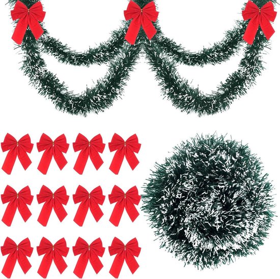 MenQind 5 Pack Groen/Wit Kerst Klatergoud Garland, Kerst Grove Klatergoud voor Kerstboom Woondecoraties 2M