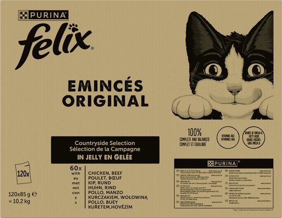 Felix Original Mix Selectie in Gelei - Countryside Selectie - Kattenvoer Natvoer - Rund & Kip - 120 x 85 g