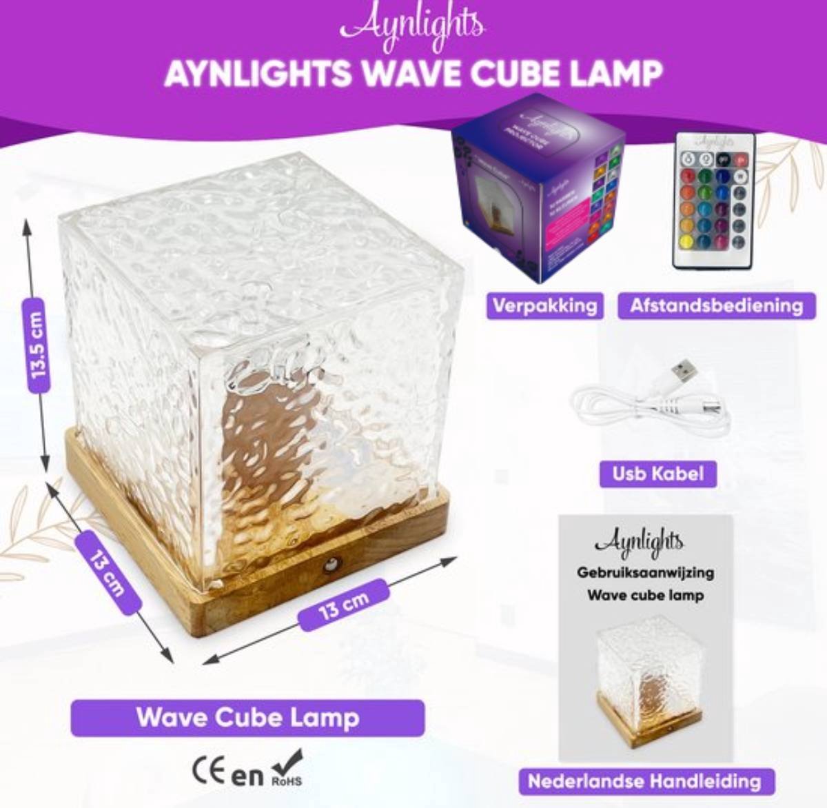 Aynlights® - 2025 - Wave Cube Projector - HOUT VERSIE - Noorderlicht Projector -Cube Lamp - Draadloos Model - Crystal Lamp - Luxe- Wave Lamp - Wave Cube - Ripple Light - Ocean Projector - Aurora - Sterren Projector - 1 JAAR GARANTIE – foto 8