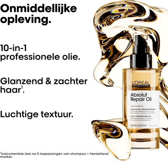 L’Oréal Professionnel Absolut Repair 10-in-1 Oil – Voedende en versterkende olie – Voor droog en beschadigd haar – 90 ml