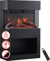 KAMINIO Elektrische haard HENRI - Elektrische houtkachel met verwarming, 3D-vlameffect, houtopslag, afstandsbediening- Zwart