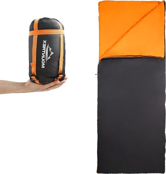 MOUNTREX Slaapzak - Ultralicht en Compact (730g), Zomerslaapzak voor Outdoor, Kamperen, Reizen, Festivals (200 x 75 cm) - Koppelbaar (Marineblauw - Links