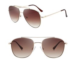 Fako Sunglasses® - Pilotenbril Metal - Piloot Zonnebril - Heren Zonnebril - Dames Zonnebril - Model Marc - Goud - Bruin