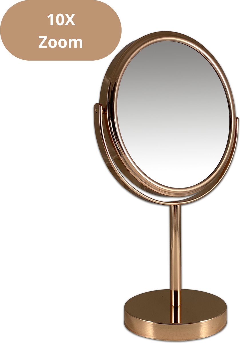 Metalen make-up spiegel Rosé Goud - 10x vergroting 18cmØ