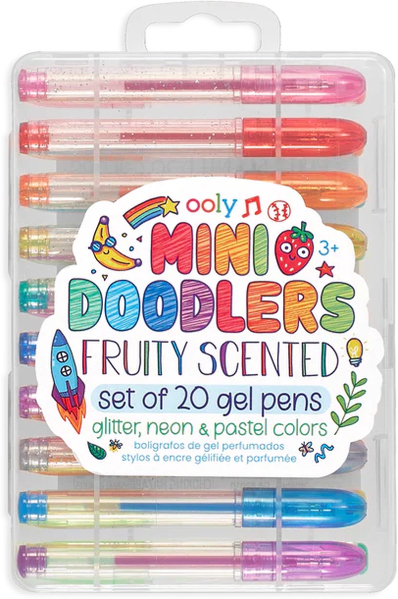 Ooly - Mini Doodlers Fruity Scented Gel Pens - 20 Verschillend Gekleurde Mini Gelpennen 10 Glitter, 5 Pastel En 5 Neon - Verschillende Fruitgeuren - Geschikt Vanaf 3 Jaar