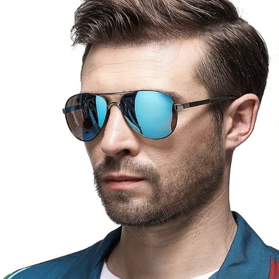 Bovista Polarizerende Zonnebril Voor Heren - Piloten Zonnenbrillen - Zonnenbril - Sun Glasses - Sunglasses - Techno Bril - Rave & Festival - Premium Quality - Blauw van Bovista — afbeelding 3