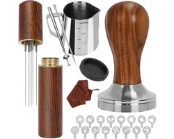 Koffie stamper set 23 stuks - Barista accessoires met Espresso Sabotage - 51mm Roerder - Melkkan - Mat - Handdoek - Latte Art Pen - 16 Decoratieve
