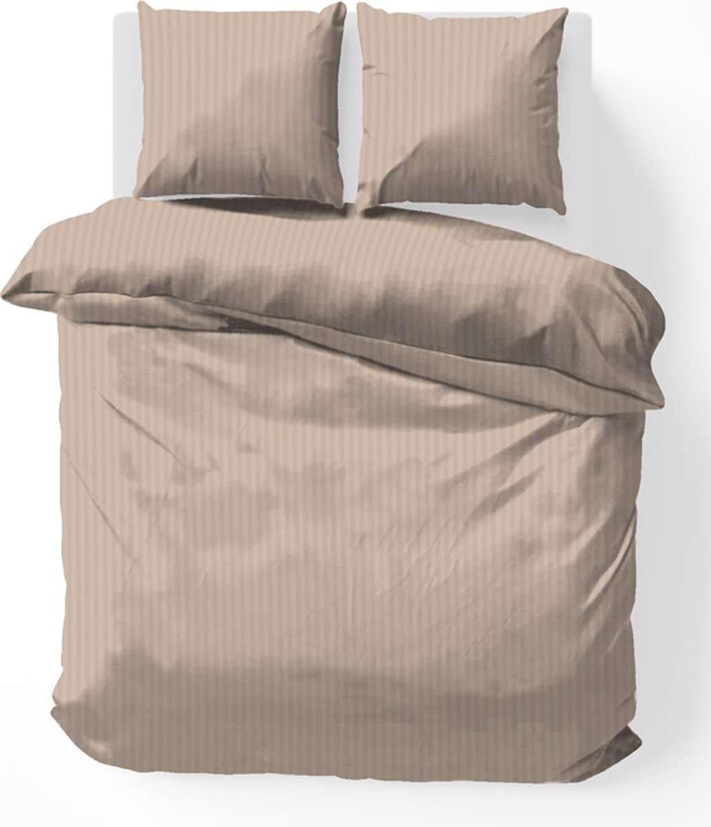 iSleep Dekbedovertrek Satijnstreep - Litsjumeaux - 240x200/220 cm - Medium Beige