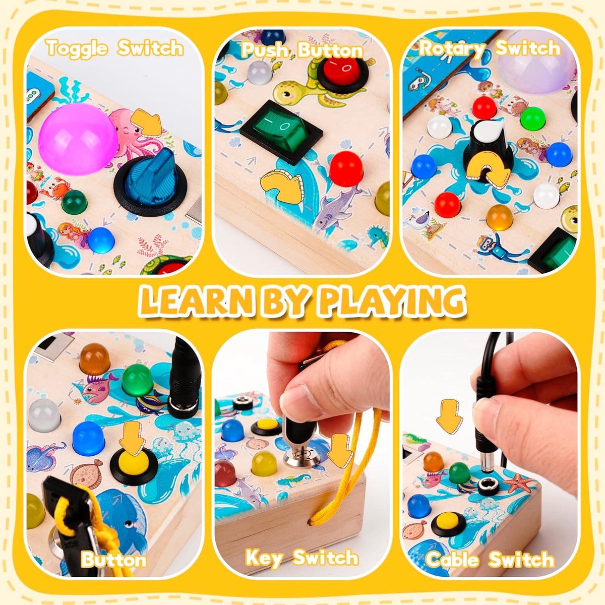 KidMigo Montessori speelgoed, houten Busy Board met led-lichtschakelaars, sleutelschakelaars voor motoriekspeelgoedvaardigheden, sensorisch speelgoed voor kinderen vanaf 2 tot 5 jaar KidMigo Montessori speelgoed, houten Busy Board met led-lichtschakelaars, sleutelschakelaars voor motoriekspeelgoedvaardigheden, sensorisch speelgoed voor kinderen vanaf 2 tot 5 jaar