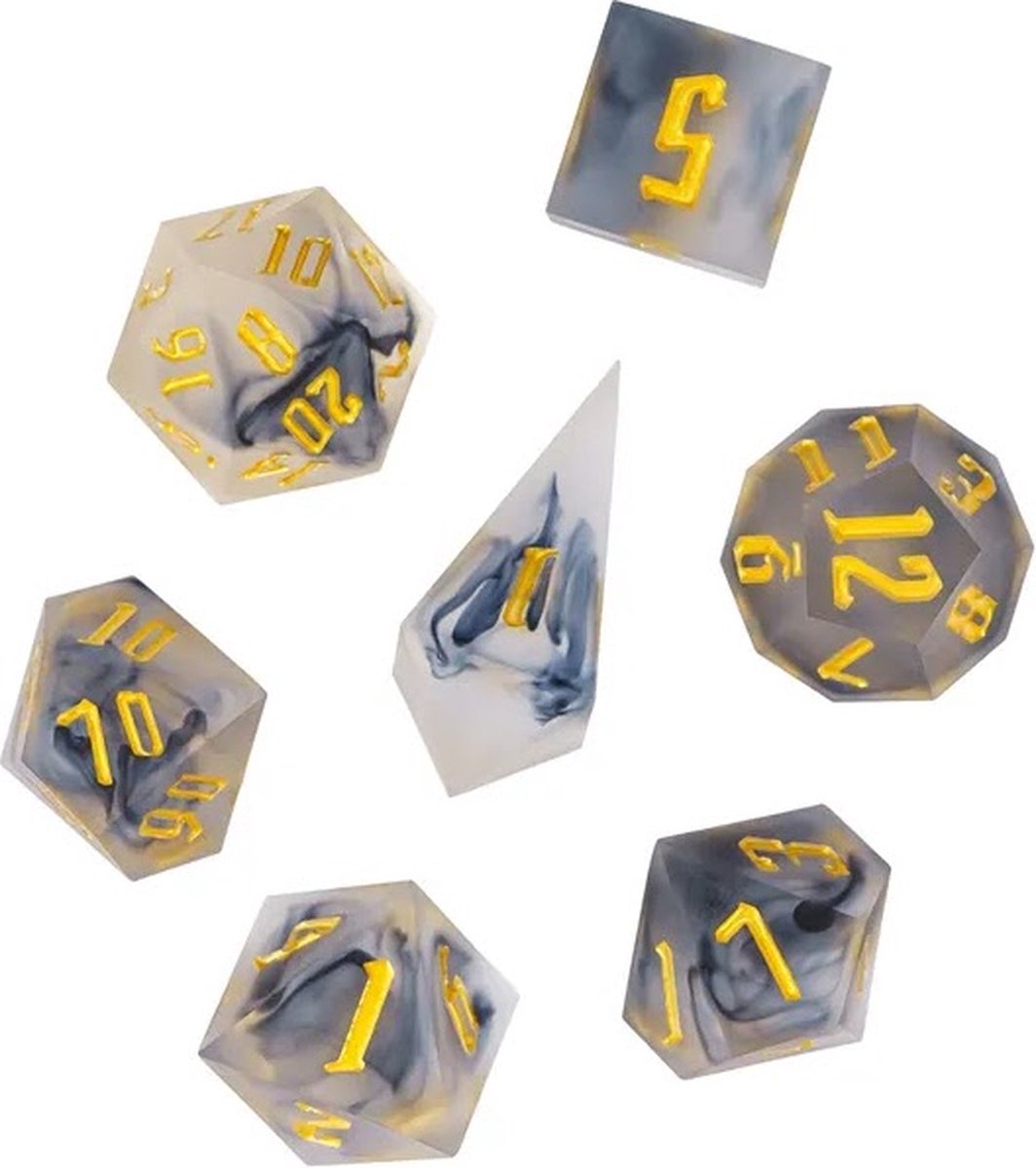 Lapi Toys - Dungeons and Dragons dobbelstenen - DnD Dice - Polydice - Dobbelstenen Dungeons Dragons - D&D dobbelstenen - DnD Dice Set - 1 set (7 stuks) - Sharp Edge - Resin - Transparant - Zwart