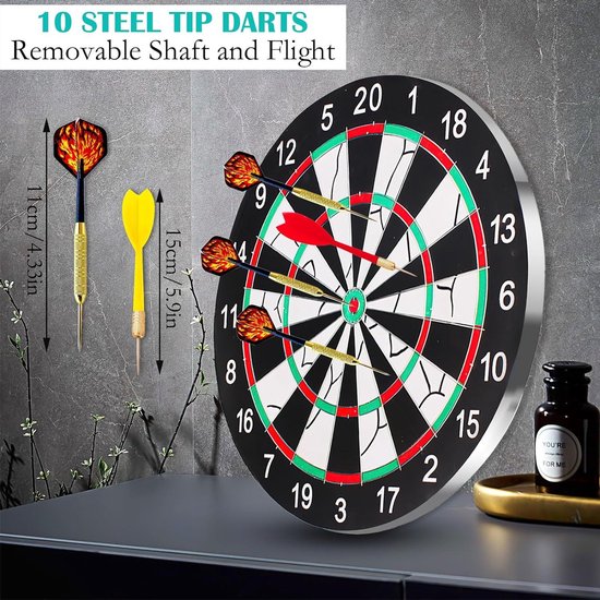 Professioneel dartbordenset met 10 darts - Stalen en kurk dartbord - Klassieke dartborden - Topkwaliteit Dartbord van Merkloos — afbeelding 2