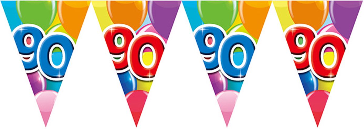 3x Vlaggenlijn 90 jaar 10 meter - Verjaardag Feestje Vlag Vlaggen Versiering Slinger Feestdecoratie Decoratie