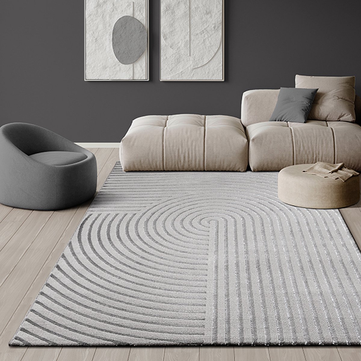 the carpet Knight - Modern vloerkleed, kortpolig, 3D-effect, elegante structuur, Grijs, 140 x 200 cm