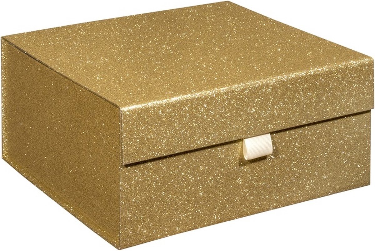 Luxe opbergdoos GOUD GLITTER, bewaardoos, opbergbox, formaat 25x25x12cm (1 stuk)