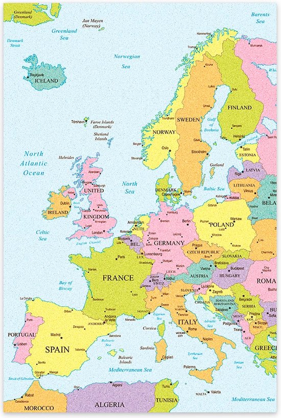 Kurk24 - Prikbord Europakaart- gedrukt - 60 x 90 cm