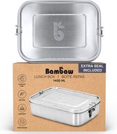 Boite Repas Inox 1400 ml | Boite a Gouter Sans BPA | Bento Hermetique | Boite a Repas Avec Compartiment | Bento Étanche | Lunchbox Inox 1400 ml | Bento Lunch Box | Bambaw