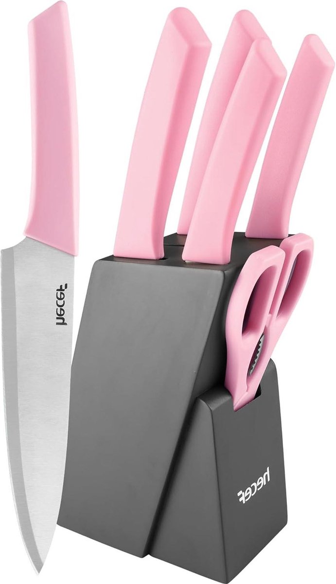 7-delige messenset roestvrijstalen lemmet ergonomische handgreep koksmes Santoku mes broodmes hobbymes schilmesje schaar Roze