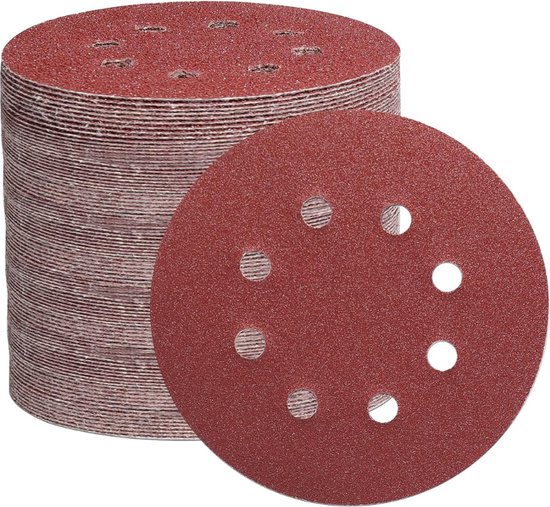 KONGMING Schuurpapier, 80 stuks, 150 mm, klittenband, korrel 60, 80, 120, 180, 240, 320, 400, 600, 15 gaten voor excentrische schuurmachine