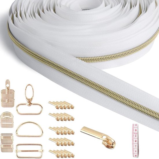 Leekayer #5 Metallic Nylon Coil Ritsen door The Yard Kleurrijke Tanden Rits Bulk 10 Yards Witte Tape met 25 stks Zilveren Sliders voor DIY Naaien Tailor Craft Tas (Wit Leekayer #5 Metallic Nylon Coil Ritsen door The Yard Kleurrijke Tanden Rits Bulk 10 Yards Witte Tape met 25 stks Zilveren Sliders voor DIY Naaien Tailor Craft Tas (Wit