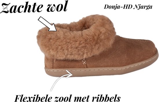 Foto: Donja hd njarga pantoffels lamsvacht su de schapenvacht met warme wol met sierstiksels flexibele loopzool maat 40