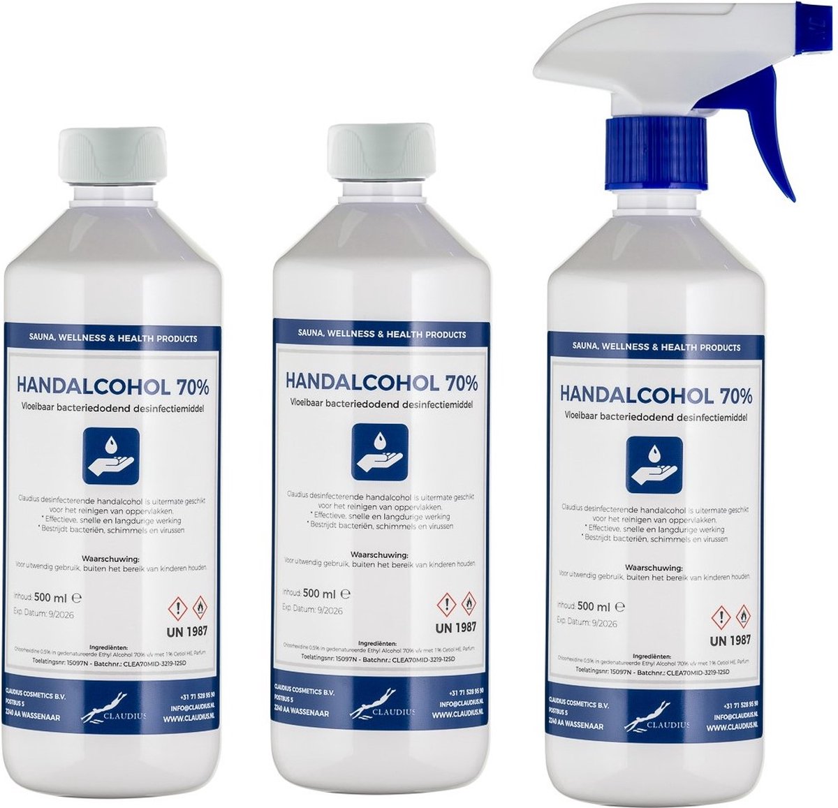 Goedkoopste Handalcohol spray 70 - 500 ml met spraykop 2 x 500 ml met dop