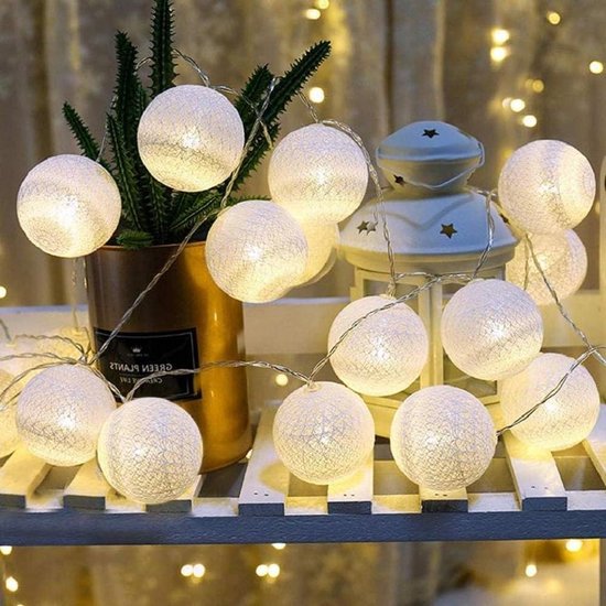 Foto: Cotton ball string lights usb stroom 3m 16 stuks katoenen ball fairy lights wit kerstdecoratie starry wall light bruiloft party thuisdecoratie warm wit 