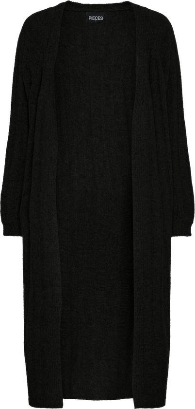 Long gilet en tricot noir à manches larges. Marque : PIECES.
