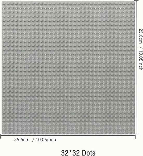 brickparts.nl - grondplaten 32x32 noppen, 25.5cm x 25.5cm | Grijs | is compatibel met het bekende merk.
