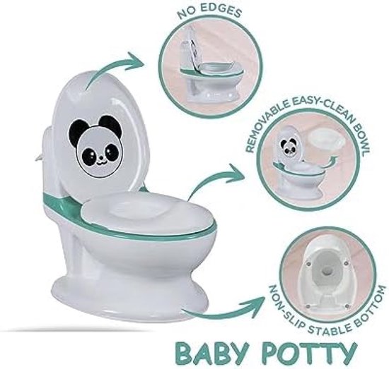 Baby Toilet Potje Realistisch Geluid Doorspoelen, Toilet Training voor Jongens en Meisjes, Stabiel, Comfortabel, Verwijderbaar Bakje. Ideaal eerste toilet. (groen) — afbeelding 3