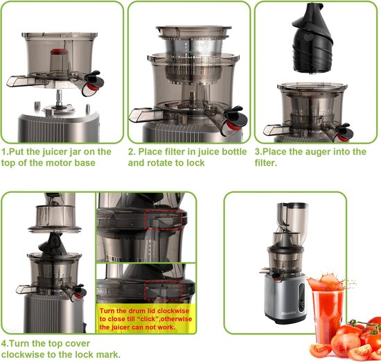 Eszenzics™ Juicer XL - Krachtige 200W Blender - Slowjuicer - Moderne sapcentrifuge - Extra brede invoer - Groente en Fruit - Eenvoudig schoon van Eszenzics™ — afbeelding 4