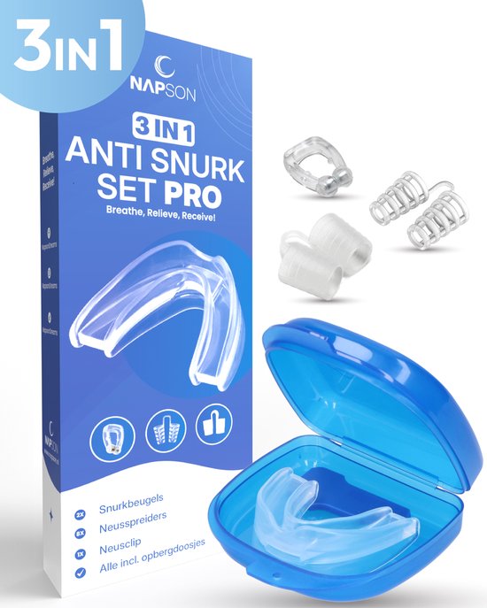 Foto: Napson anti snurk set 3 in 1 2x snurkbeugel 8x neusspreider en 1 neusclip voor mond en neus snurken anti snurk beugel pro anti snurkmiddelen