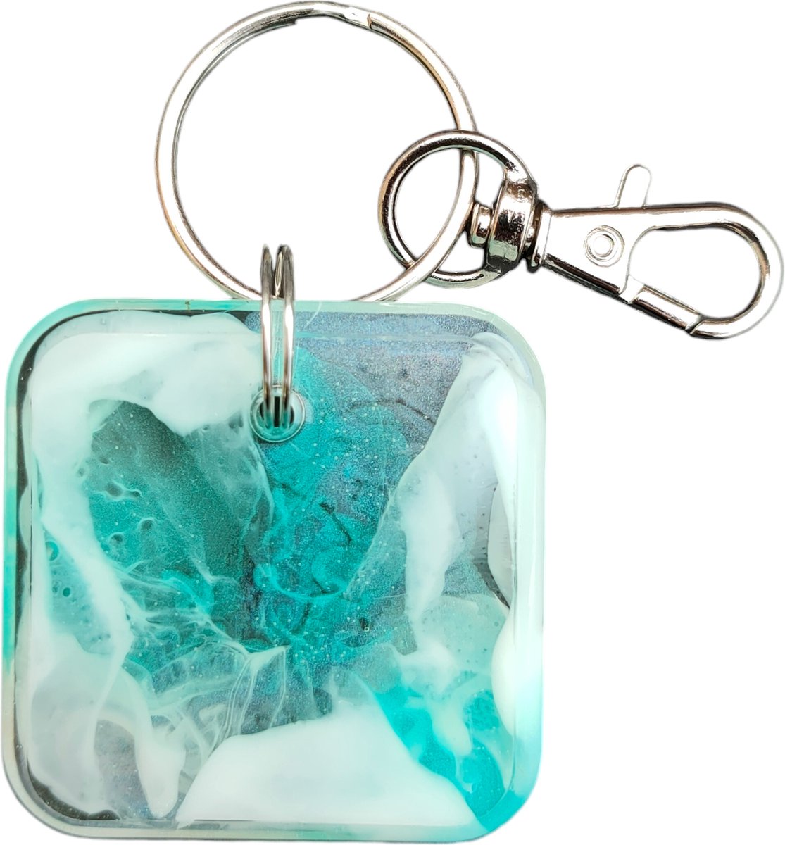 Resin Art JR: Unieke handgemaakte Epoxy Sleutelhanger / Sleuteltag met Karabijnhaak (eventueel te personaliseren)