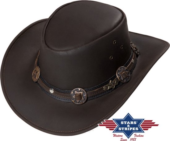 Chapeau western Huck - Cuir de vache - marron foncé - Taille L (tour de tête env. 58-59cm)
