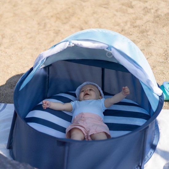 Strandtent uv Bescherming - Strandtent Baby Pop Up Met Dubbele Rits - Strandtentje Extra Licht - Strandschelp - Strand Tent Voor 1 Tot 3 Personen - Zonbescherming - Pop Up Tent - Blauw — afbeelding 3