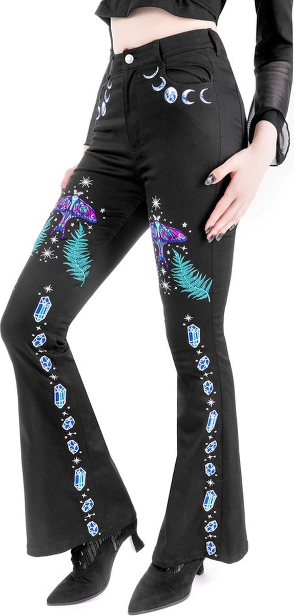 Restyle - Enchanted Forest Bell bottom broek - XS - Zwart