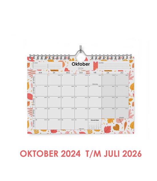 Foto: 22 maanden kalender 1 oktober 2024 t m 31 juli 2026 a4 31 5x22cm dubbelzijdig spiraalgebonden ophanghaakje 300gms papier