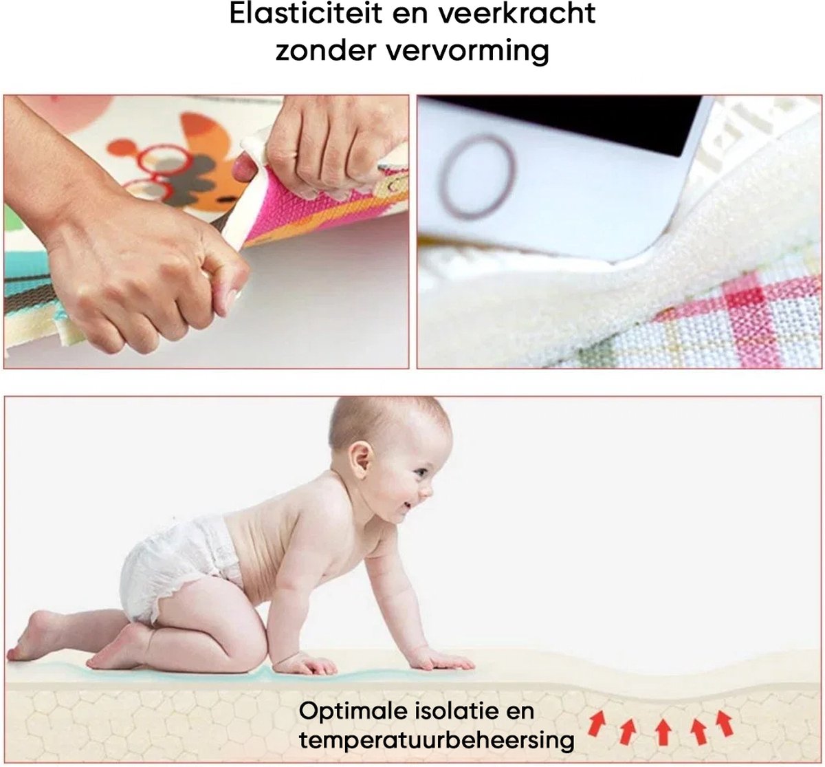 OPVOUWBARE Baby Speelmat - DUBBELZIJDIG Speelkleed incl. opbergtas - EXTRA DIK - 180x200x1,5cm - Ecru/ Beige — afbeelding 12