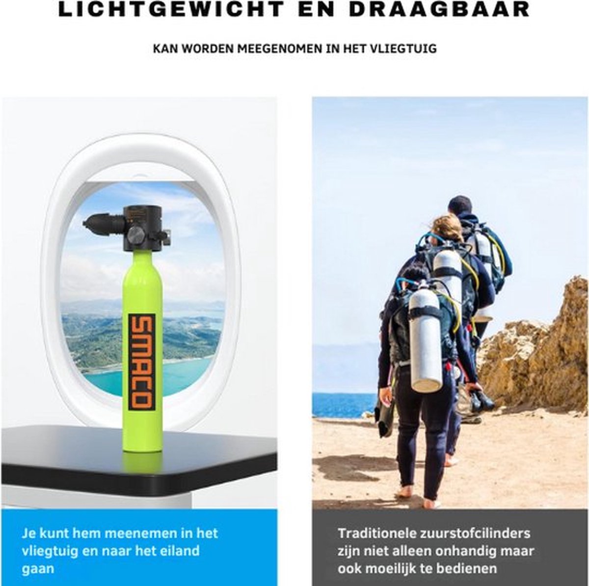 SMACO Mini Duiktank Herbruikbare 0,5l Duikfles Kleine Pony Fles Met 5-10 Mins Draagbare Duik Tank Zuurstof Tank Duiken Voor Onderwater Exploratie Rescue S300Plus