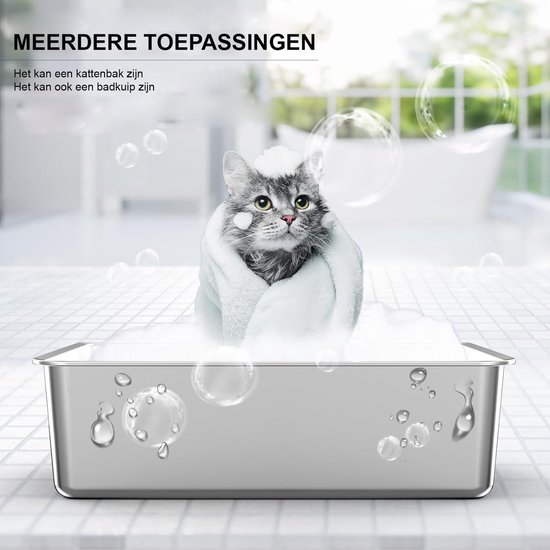60x40x15 Cm Roestvrijstalen Kattenbak XXL - Voor Grote Katten Tot 15 Kg | Hygiënisch, Geurvrij & Makkelijk Schoon Te Maken Kattenbak Voor Grote Katten