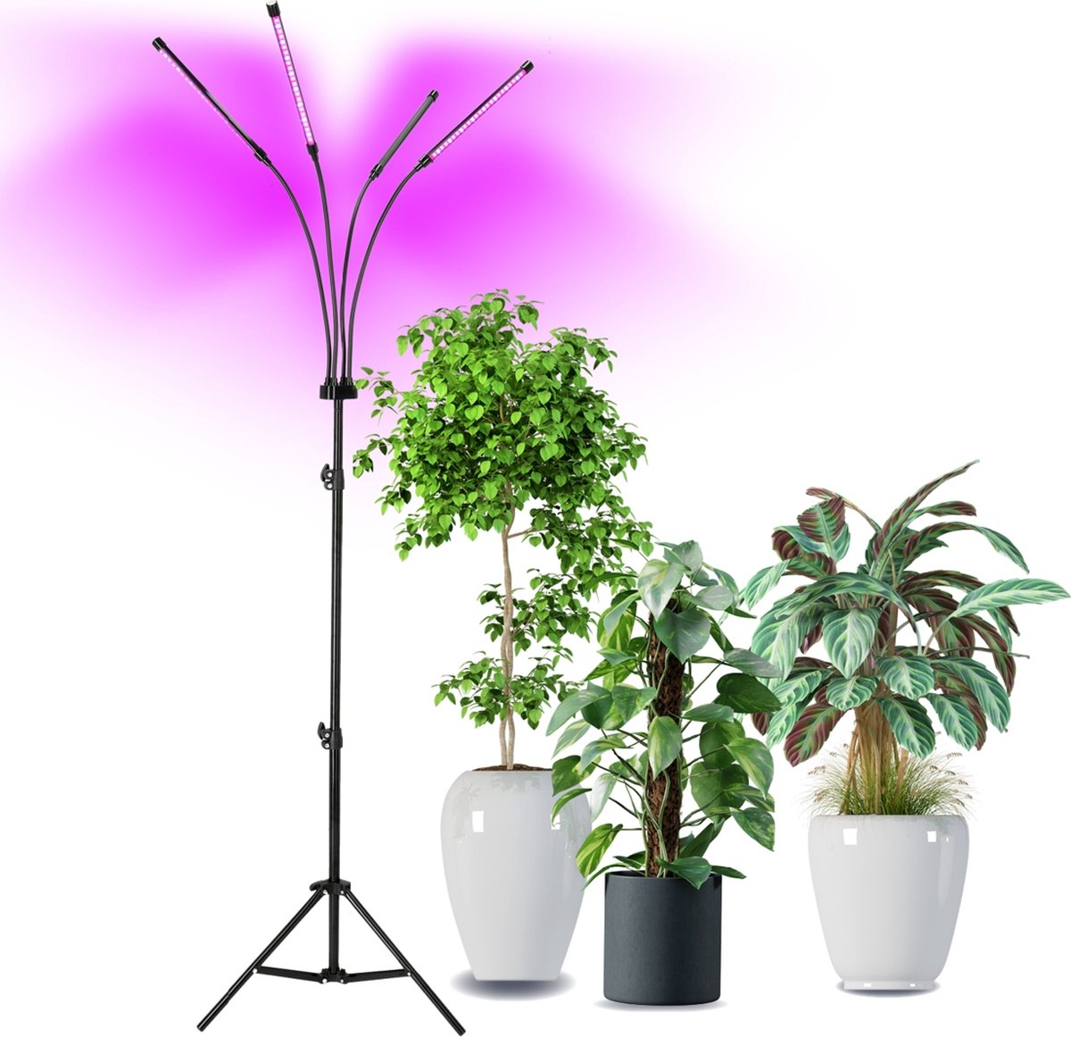 Plantenlamp | Groeilamp LED | 4-voudig | Flexibel | op statief | 30 watt | 2,5m kabel | Incl. timer | Vitaro