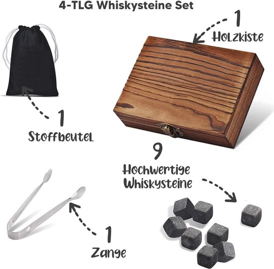 4-delige set whiskystenen met koelstenen en tang - ideaal voor whisky, gin en meer van Boelter Brands — afbeelding 2