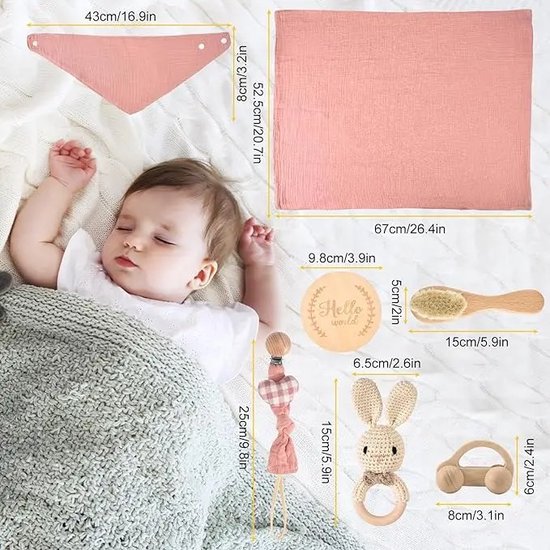 MensStore Newborn Baby Set - Pasgeboren - Baby - Kraam Cadeau - Gift Set - Geschenkset - Babyshower - Meisjes - 7-Delig Cadeau — afbeelding 2