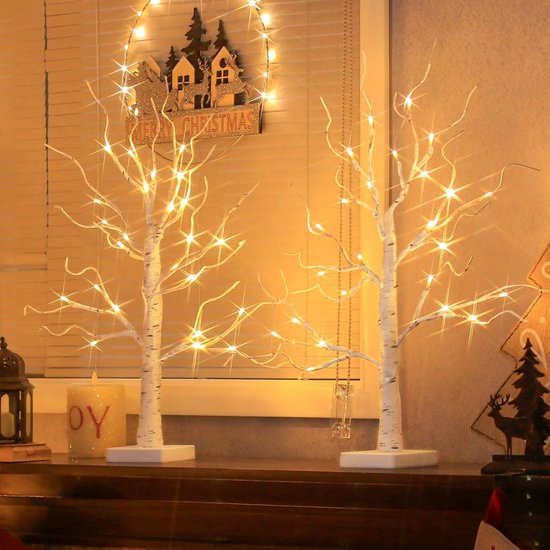 Arbre Lumineux LED Intérieur 60 Cm - Bouleau Décoratif Avec 24 LEDs Blanc Chaud - Alimentation USB Ou Piles - Pour Noël, Mariage, Décoration