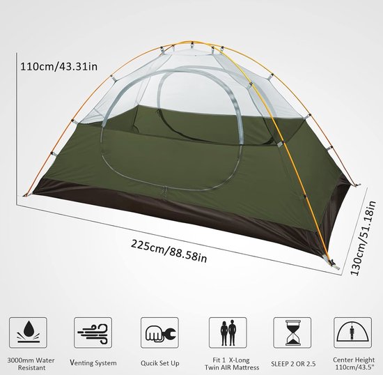 Waterdichte Camping Tent voor 1-4 Personen - Ultralichte Tarp met Draagtas voor Wandelen en Picknick — afbeelding 3